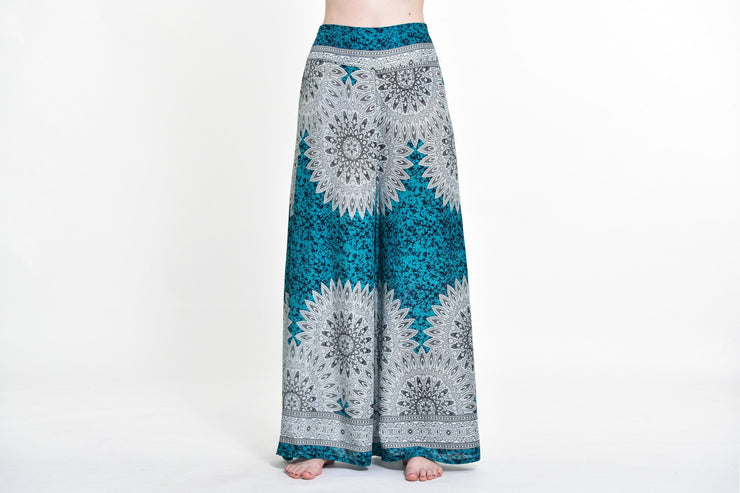 Womens Marble Mandalas Palazzo Pants in Turquoise