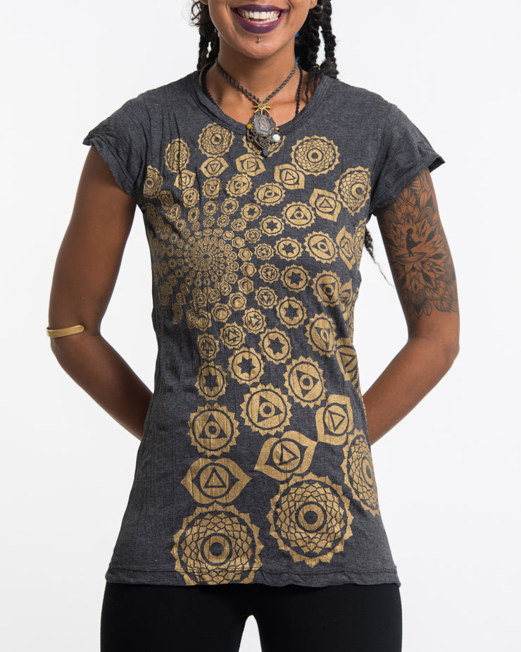 Womens Chakra Fractal T-Shirt in Gold on Black