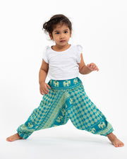 Hill Tribe Elephant Kids Harem Pants in Turquoise