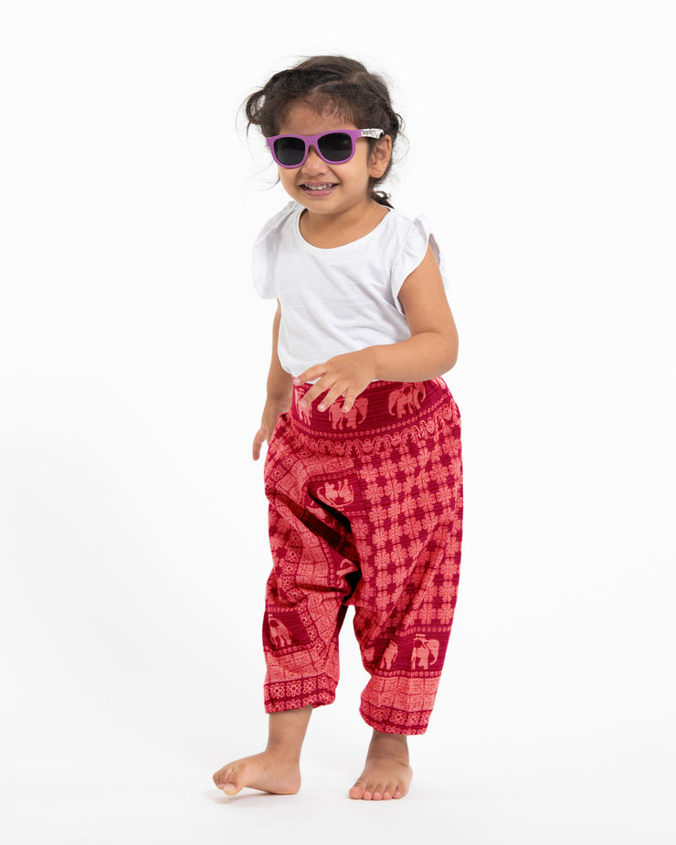 Hill Tribe Elephant Kids Harem Pants in Red