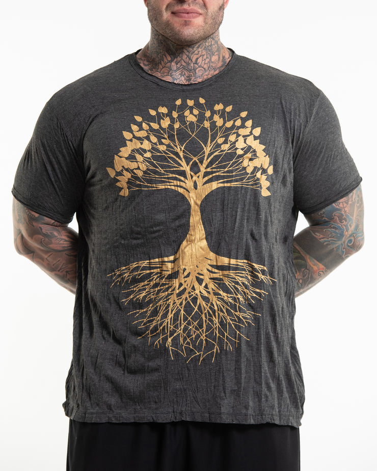 Plus Size Mens Tree of Life T-Shirt in Gold on Black