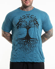 Plus Size Mens Tree of Life T-Shirt in Denim Blue