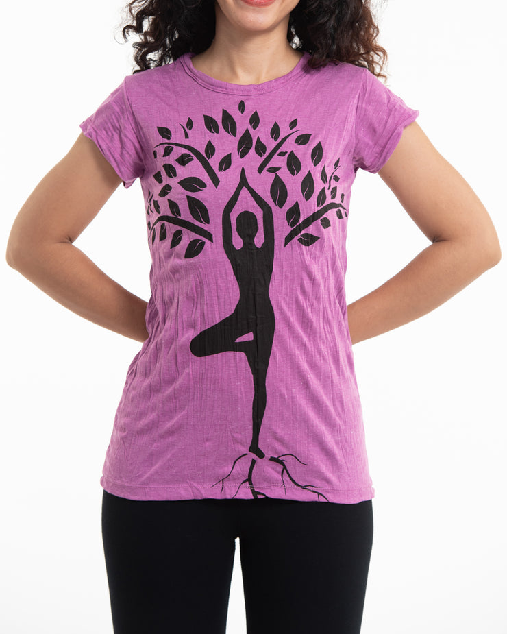 Womens Yoga Tree of Life T-Shirt in Pink