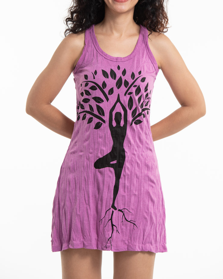 Womens Yoga Tree of Life Tank Dress in Pink