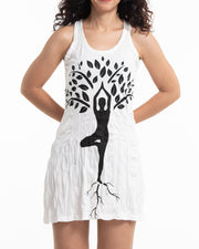 Womens Yoga Tree of Life Tank Dress in White