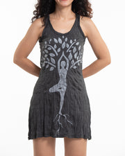 Womens Yoga Tree of Life Tank Dress in Silver on Black