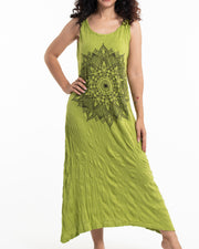 Womens Lotus Mandala Long Tank Dress in Lime