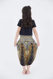 Kids Peacock Feathers Harem Pants in Black
