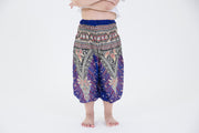 Kids Peacock Feathers Harem Pants in Blue
