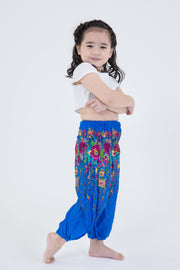 Kids Floral Harem Pants in Turquoise