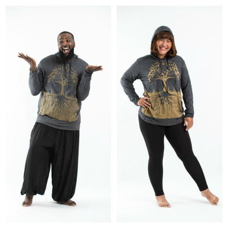 Plus Size Unisex Tree of Life Hoodie in Gold on Black