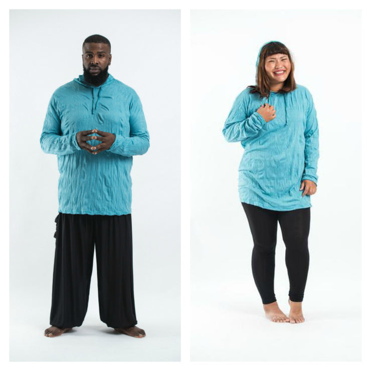 Plus Size Unisex Solid Color Hoodie in Turquoise