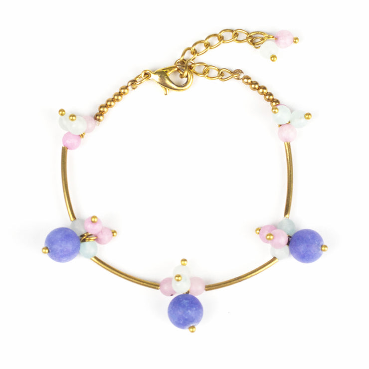 Brass Bracelet with Brass and Purple Stone Beads