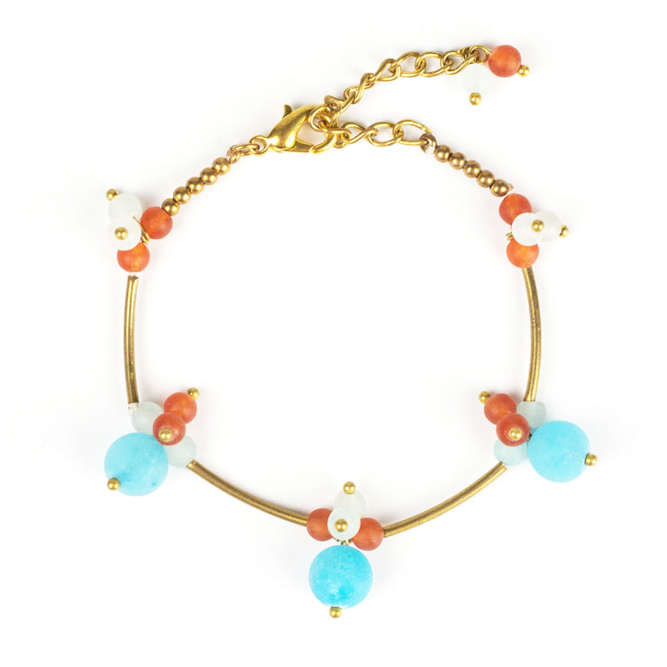 Brass Bracelet with Brass and Blue Stone Beads