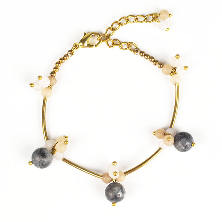 Brass Bracelet with Brass and Black Stone Beads