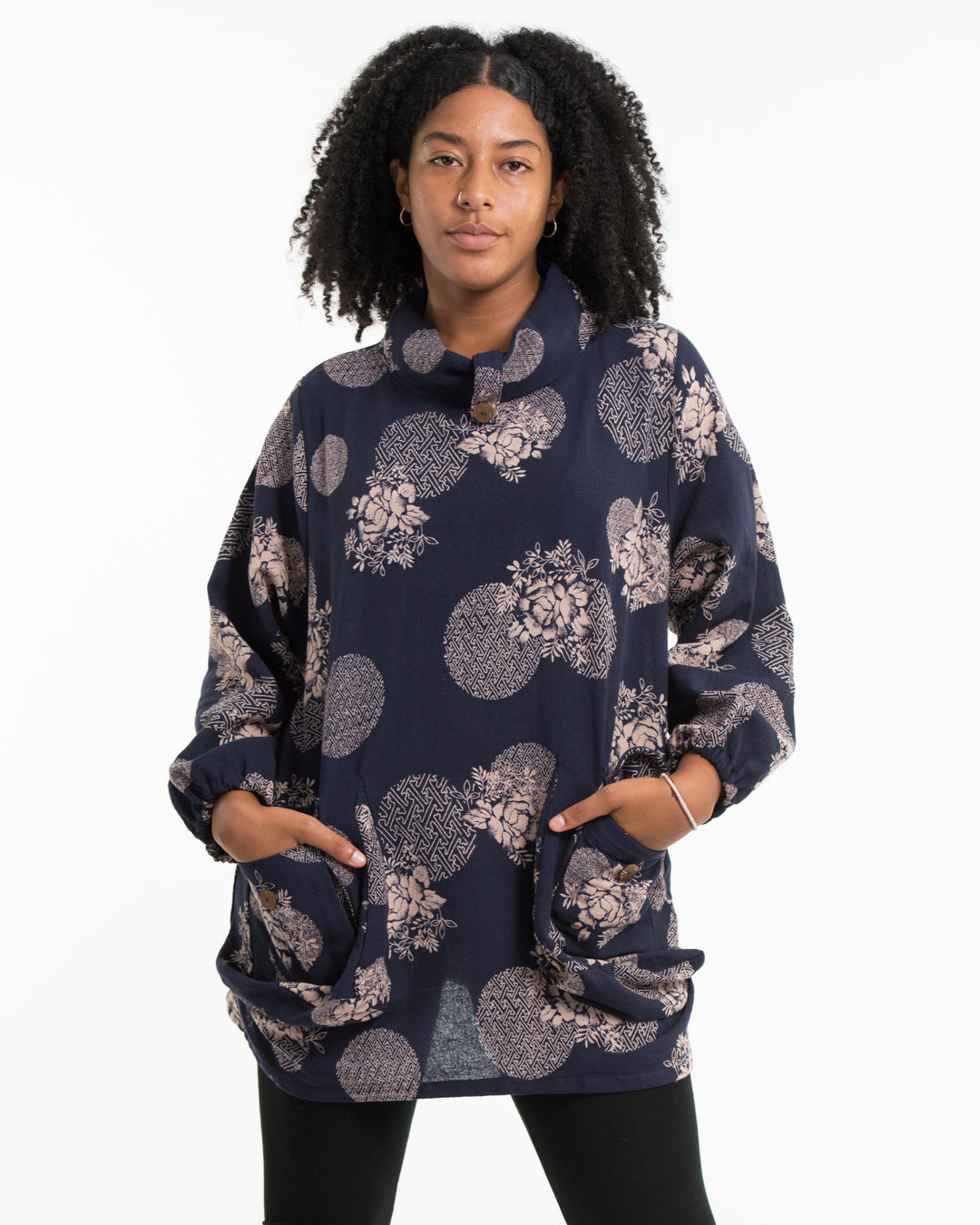 Atelier Indochineカディーコットン100 pullover Sure Design Unisex Floral Non-Stretch Thai Cotton Pullover in Blue