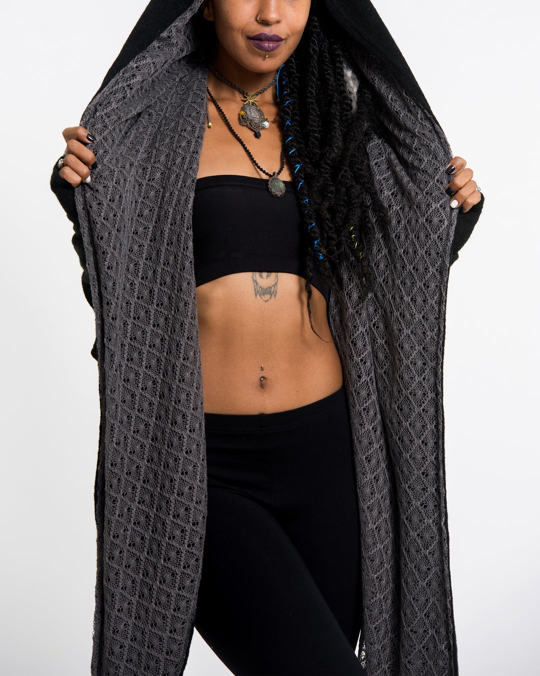 Sure Design Hoodie Shawl Cardigan in Black - Main Image