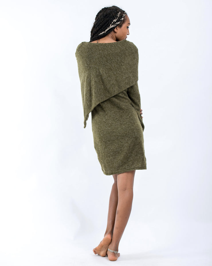 Sure Design Shawl Hoodie Combo Sweater Dress in Green Sure Design Shawl Hoodie Combo Sweater Dress in Green