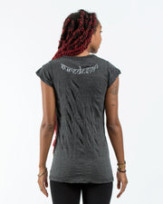 Womens Infinitee Yoga Stamp T-Shirt in Silver on Black
