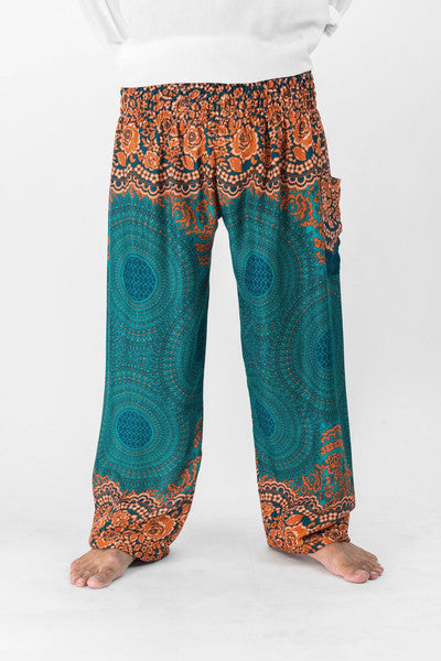 Unisex Geometric Mandalas Harem Pants in Turquoise