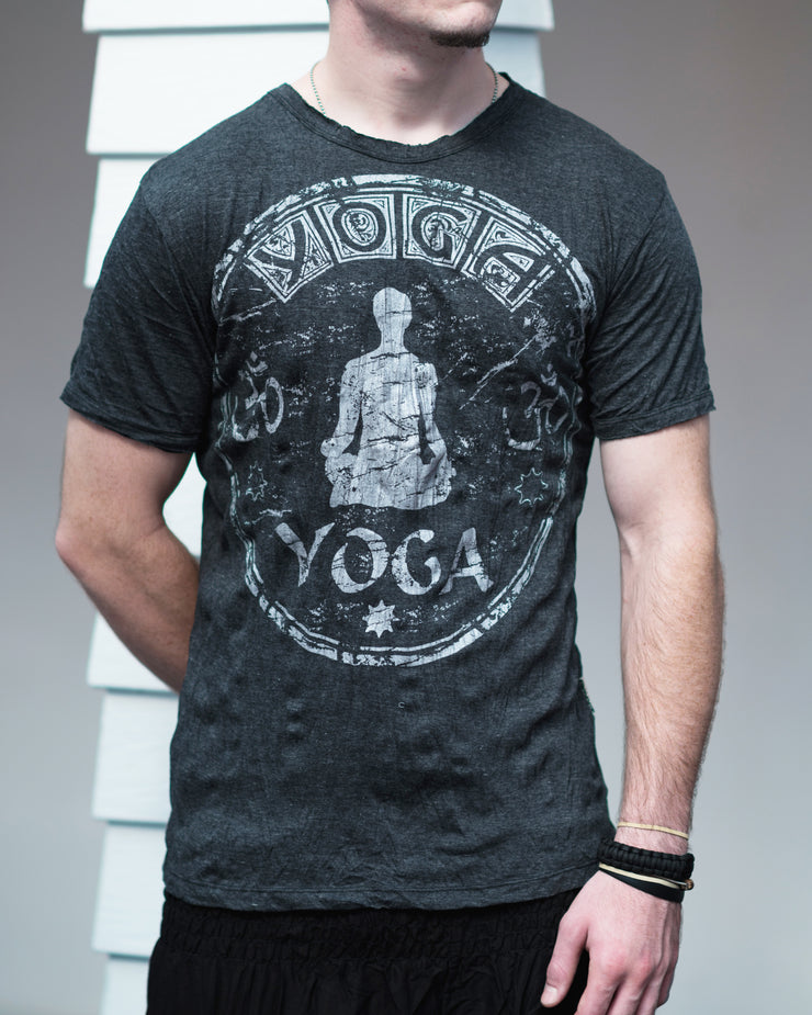 Mens Infinitee Yoga Stamp  T-Shirt in Silver on Black