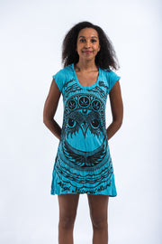 Womens Weed Owl Dress in Turquoise