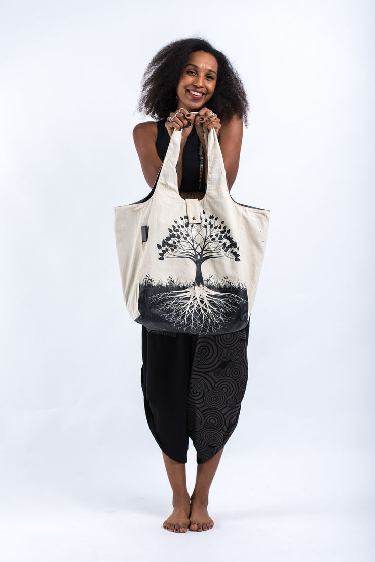 Tree of Life Reversible Cotton Tote Bag in Natural