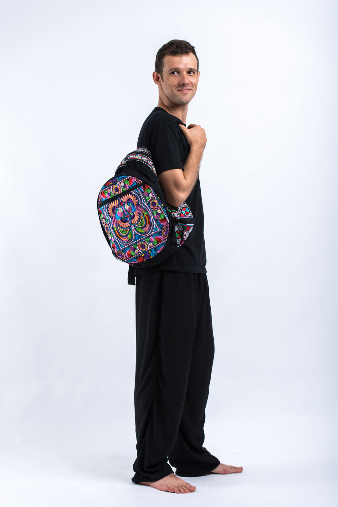HMONG HILL TRIBE EMBROIDERED PEACOCK BACKPACK IN PURPLE Sure Design Hmong Hill Tribe Embroidered Peacock Backpack in  main image 2
