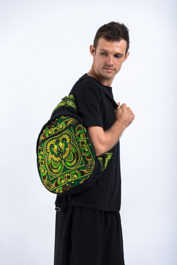 Hmong Hill Tribe Embroidered Peacock Backpack in Green