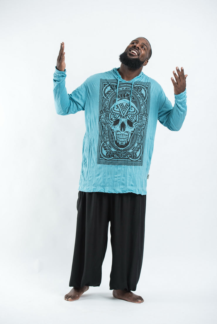 Plus Size Unisex Trippy Skull Hoodie in Turquoise