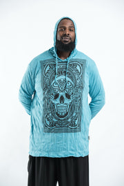 Plus Size Unisex Trippy Skull Hoodie in Turquoise