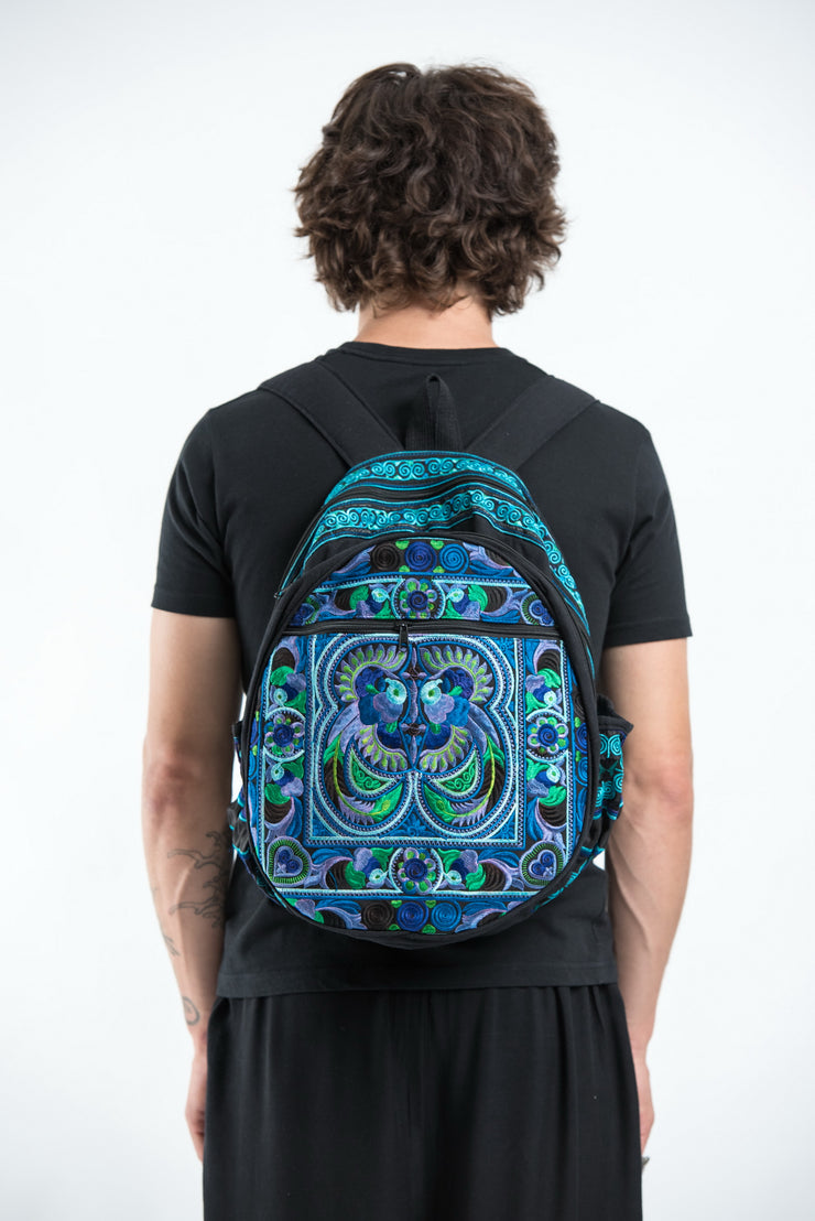 Hmong Hill Tribe Embroidered Peacock Backpack in Blue