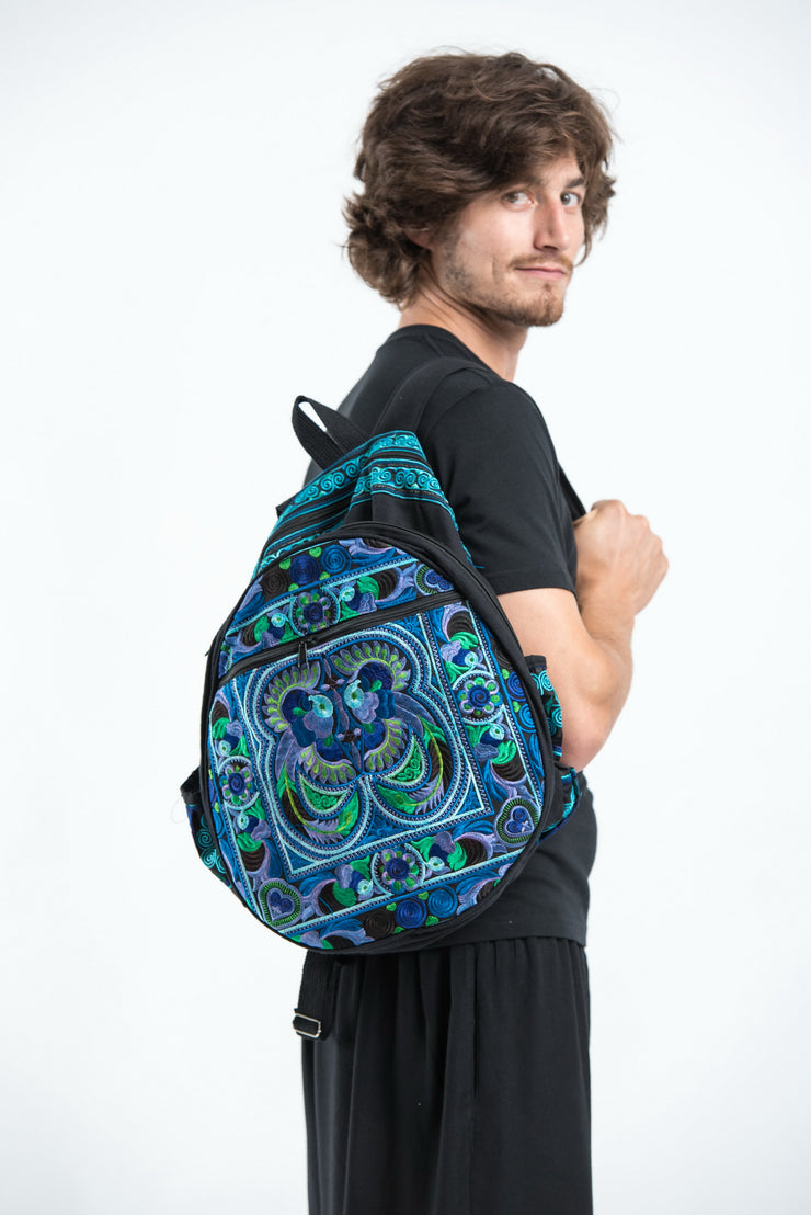 Hmong Hill Tribe Embroidered Peacock Backpack in Blue