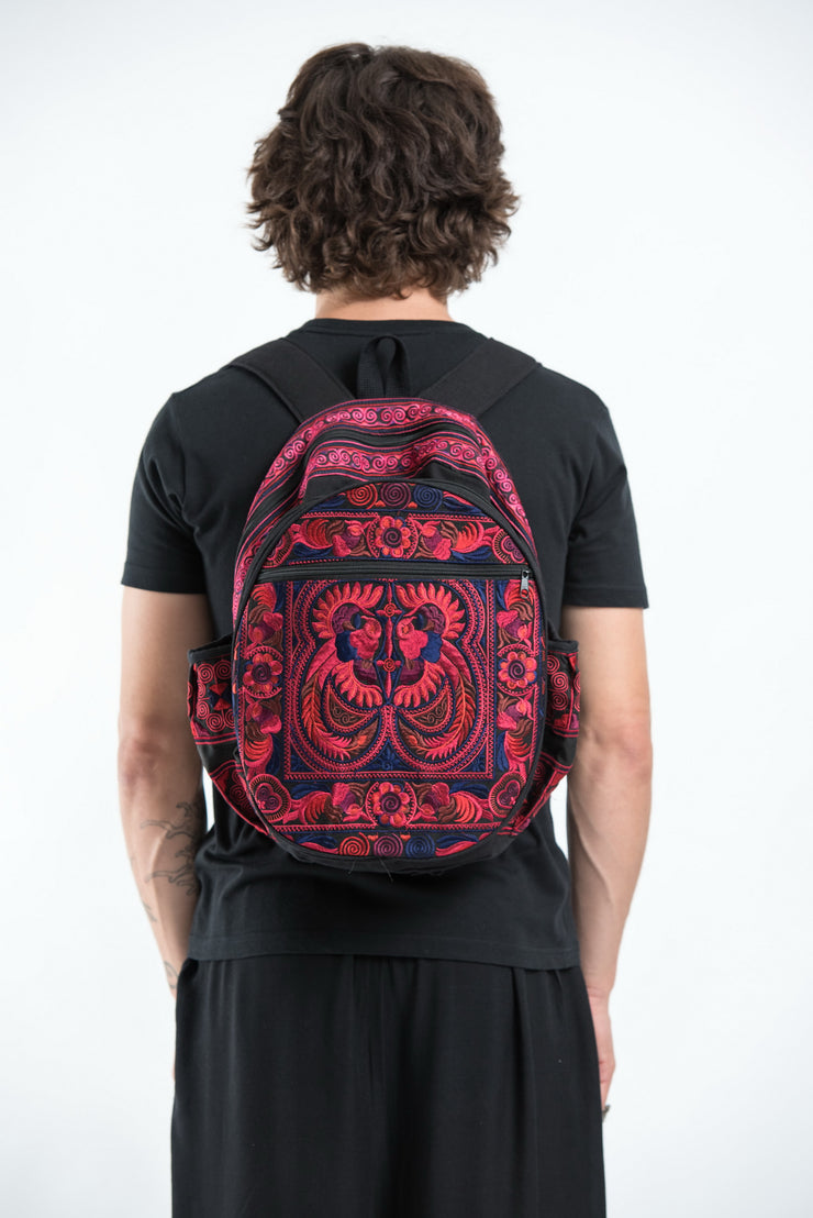 Hmong Hill Tribe Embroidered Peacock Backpack in Pink