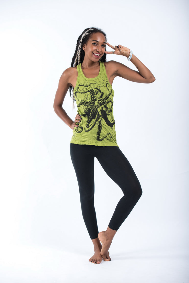 Womens Octopus Tank Top in Lime