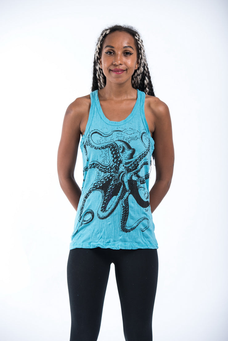 Womens Octopus Tank Top in Turquoise