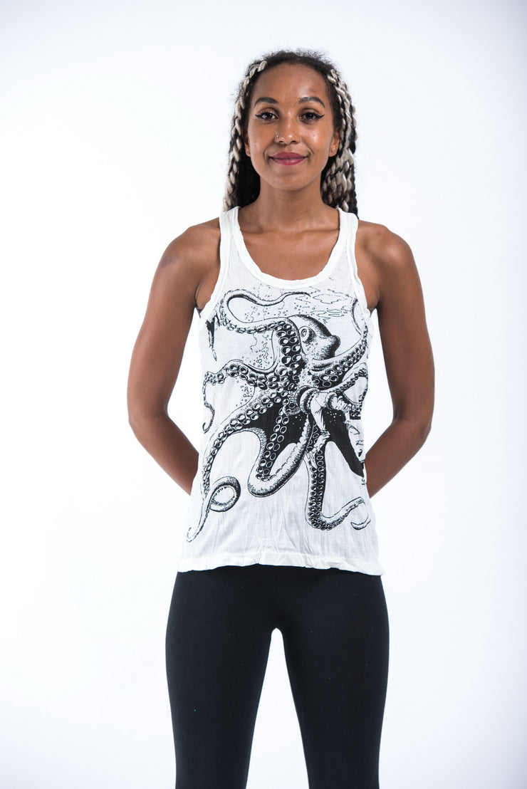 Womens Octopus Tank Top in White