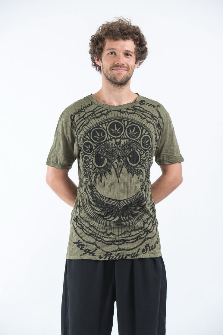 Mens Weed Owl T-Shirt in Green