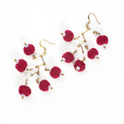 Grape Red Yarn Balls Brass Earrings