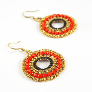 Circle Orange Beads Brass Earrings
