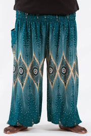 Plus Size Unisex Diamond Peacock Harem Pants in Turquoise