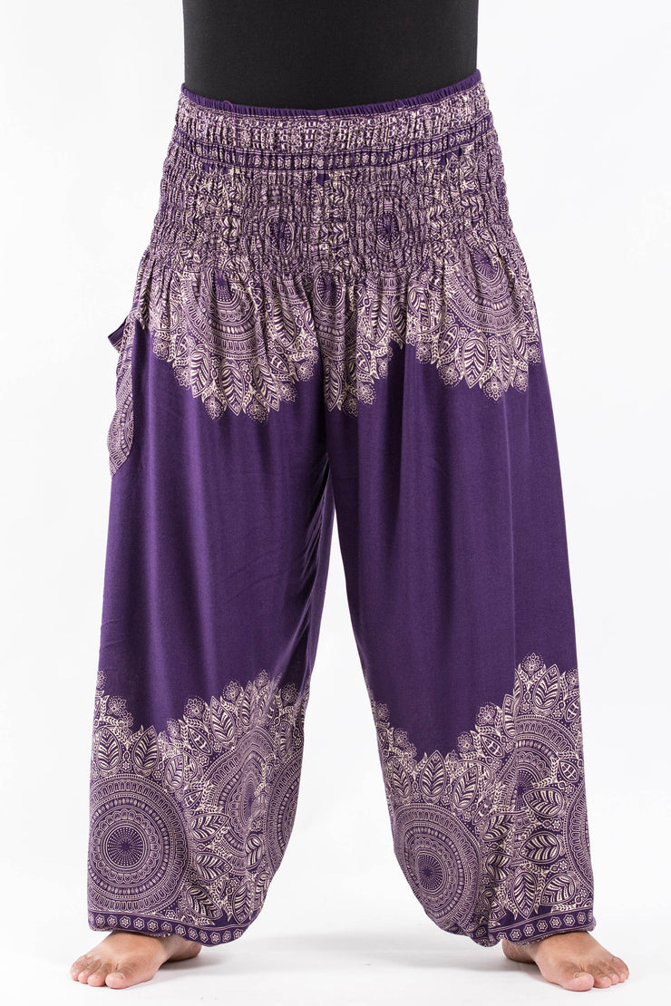 Plus Size Unisex Floral Mandalas Harem Pants in Purple