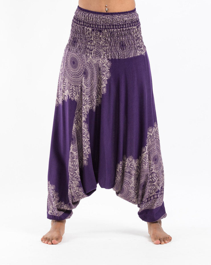 Unisex Floral Mandalas Drop Crotch Jumpsuit Harem Pants in Purple
