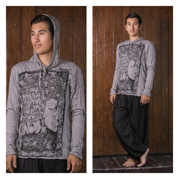 Unisex Sanskrit Buddha Hoodie in Gray