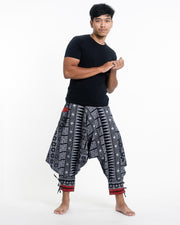 Traditional Prints Thai Hill Tribe Fabric Drop Crotch Harem Pants with Ankle Straps