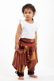 Thai Hill Tribe Fabric Kids Harem Pants with Ankle Straps in Brick