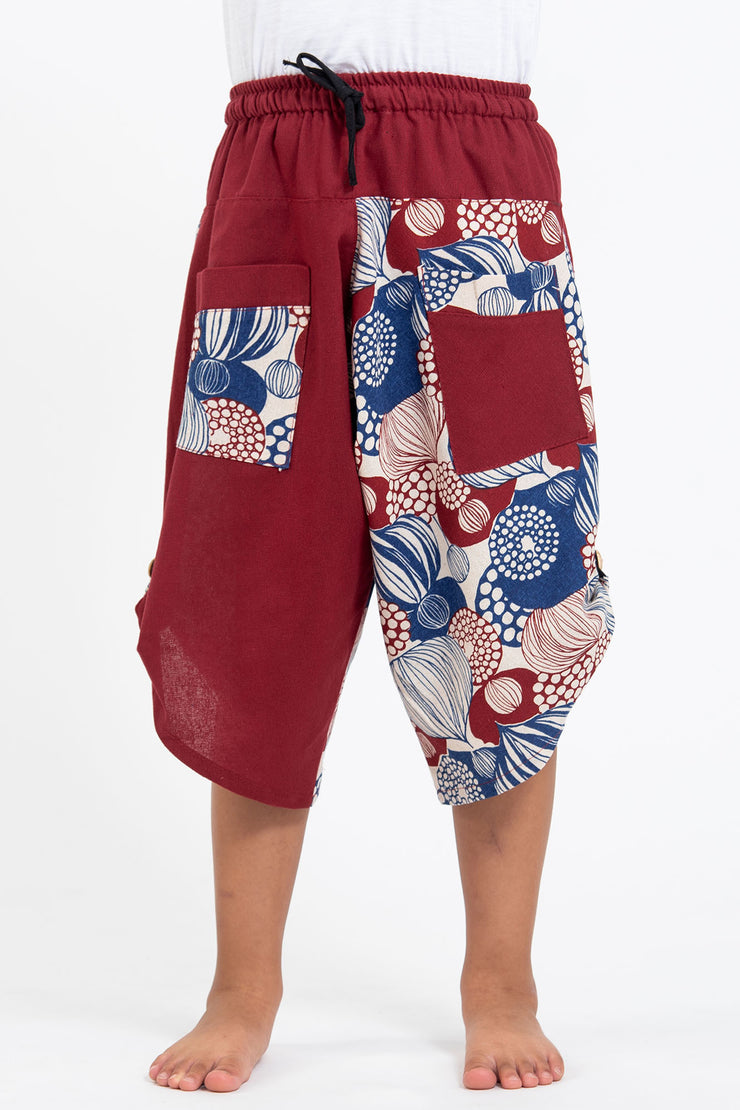 Two Tone Leaves Prints Kids Three Quarter Pants in Red – Sure Design