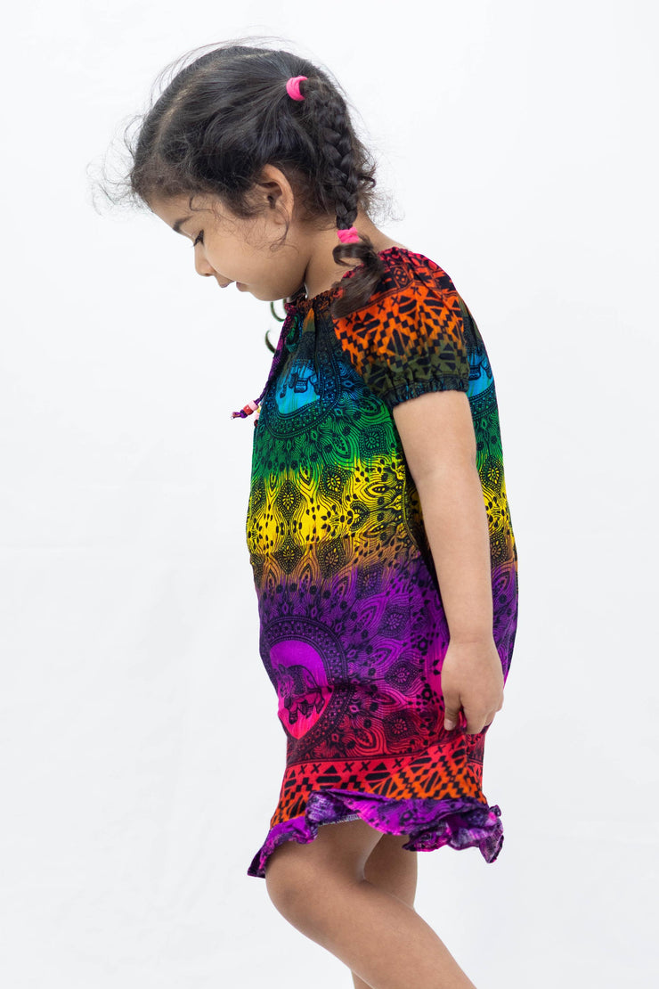 Kids Rainbow Elephant Dress in Purple