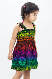Kids Rainbow Elephant Smock Dress in Green