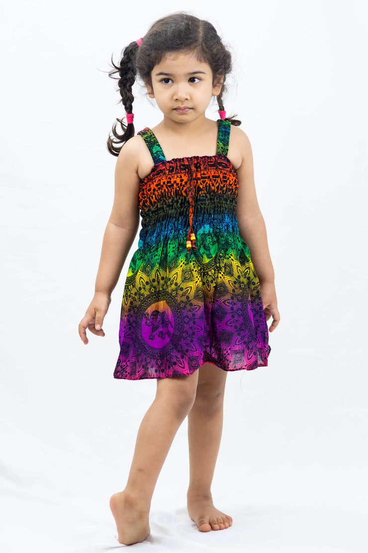 Kids Rainbow Elephant Smock Dress in Purple